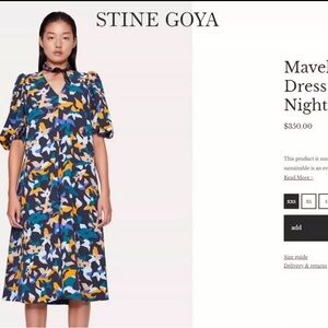 STINE GOYA Blue and Yellow Patterned Midi Dress